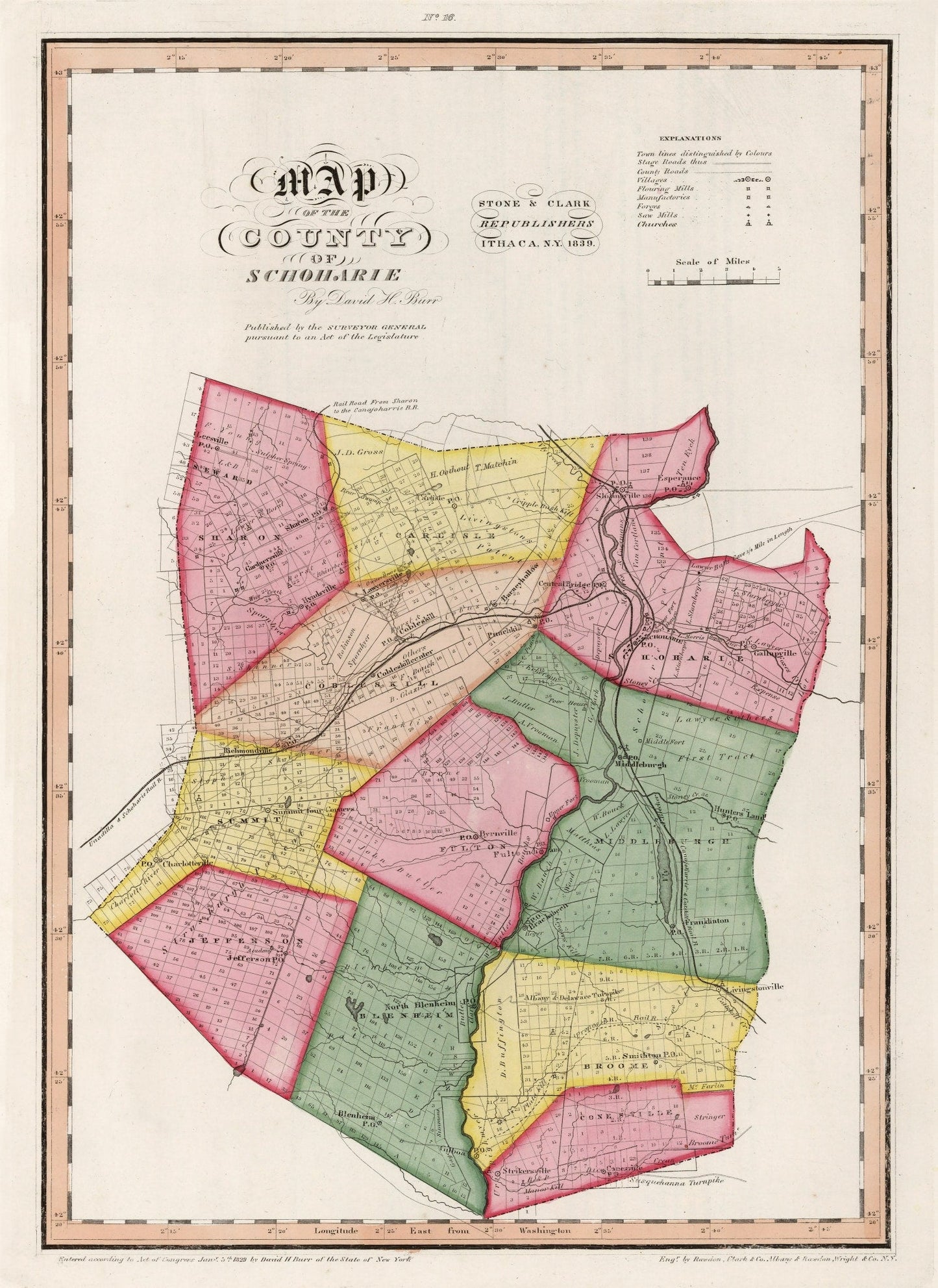 Vintage Map of Schoharie County, New York, 1839