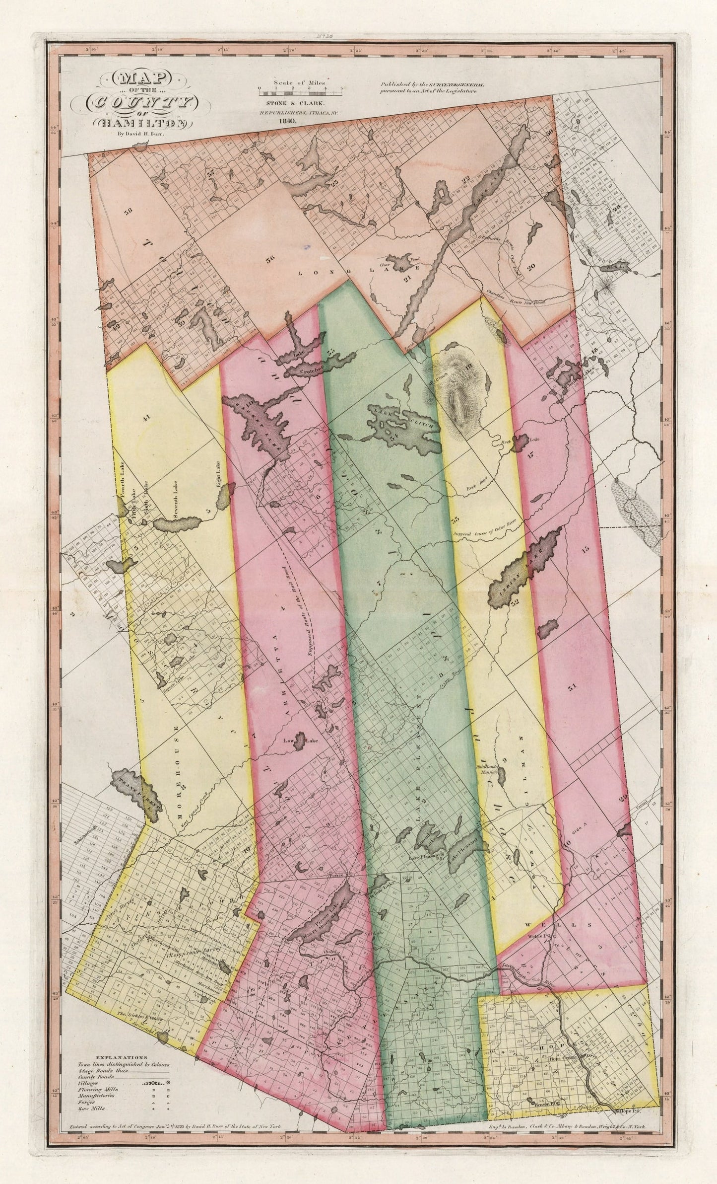Vintage Map of Hamilton County, New York, 1840