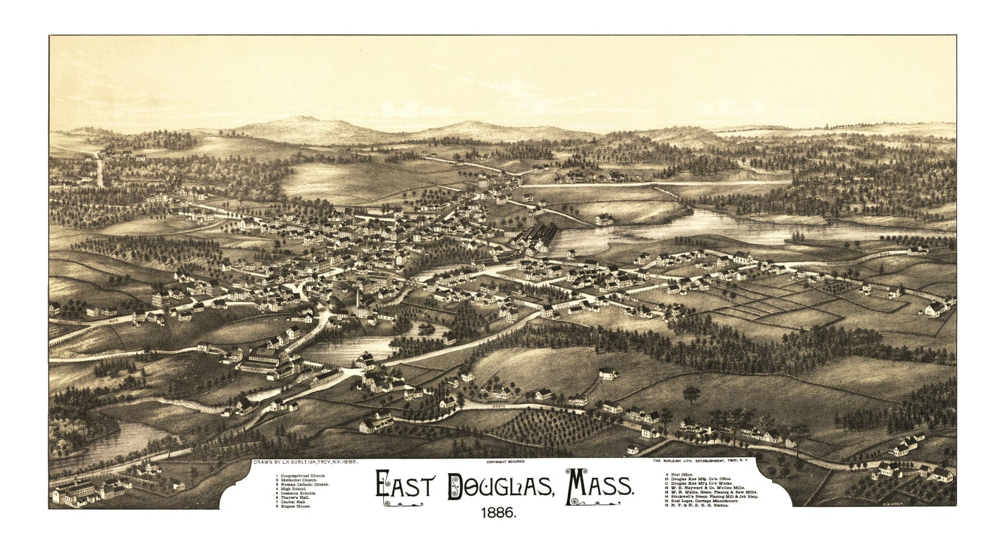 Vintage Map of East Douglas, Massachusetts, 1886
