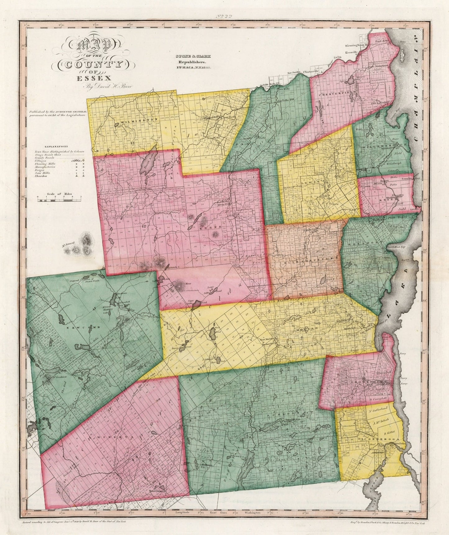 Vintage Map of Essex County, New York, 1840