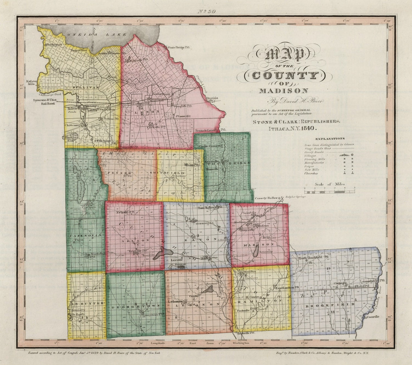 Vintage Map of Madison County, New York, 1840