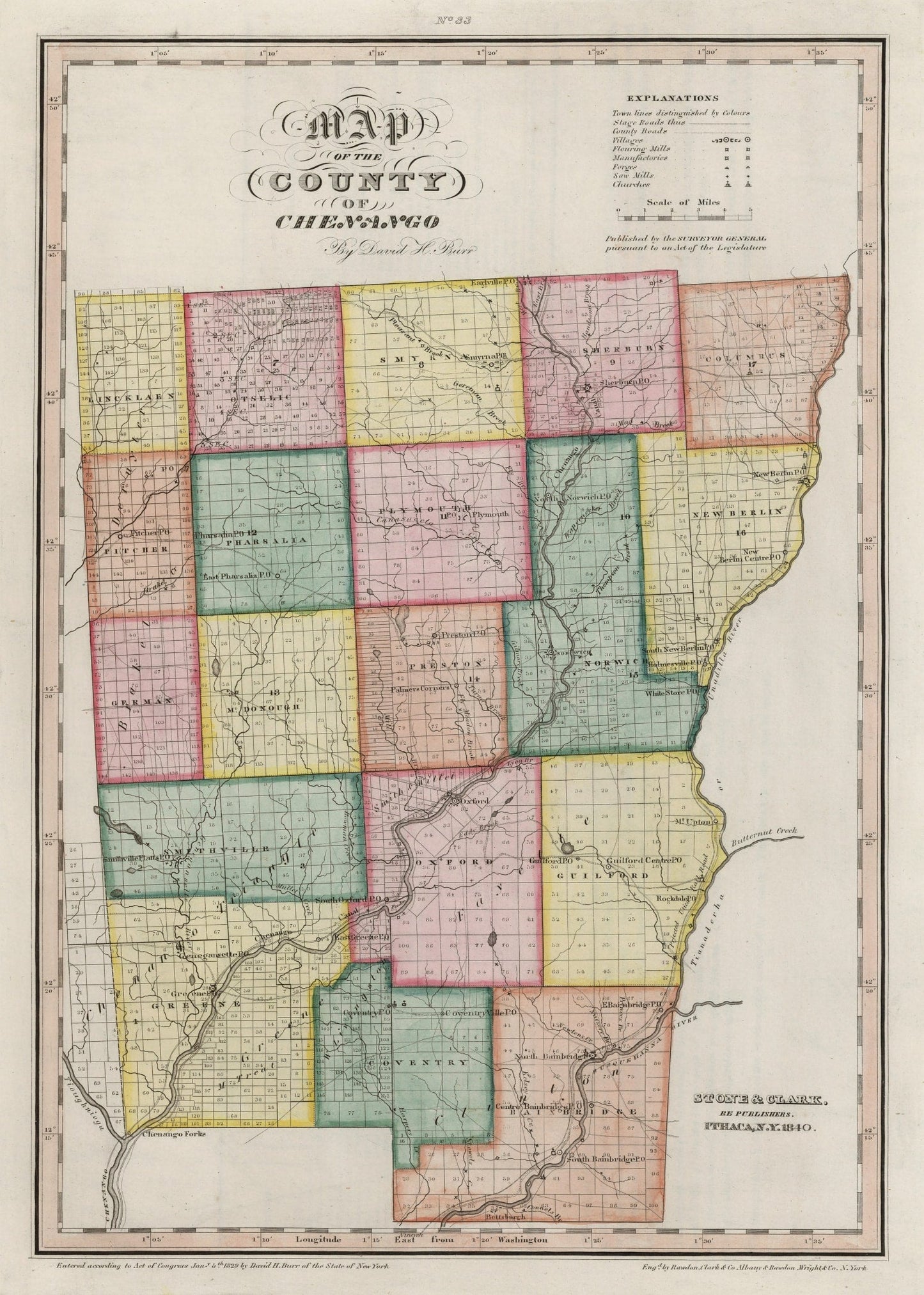 Vintage Map of Chenango County, New York, 1840