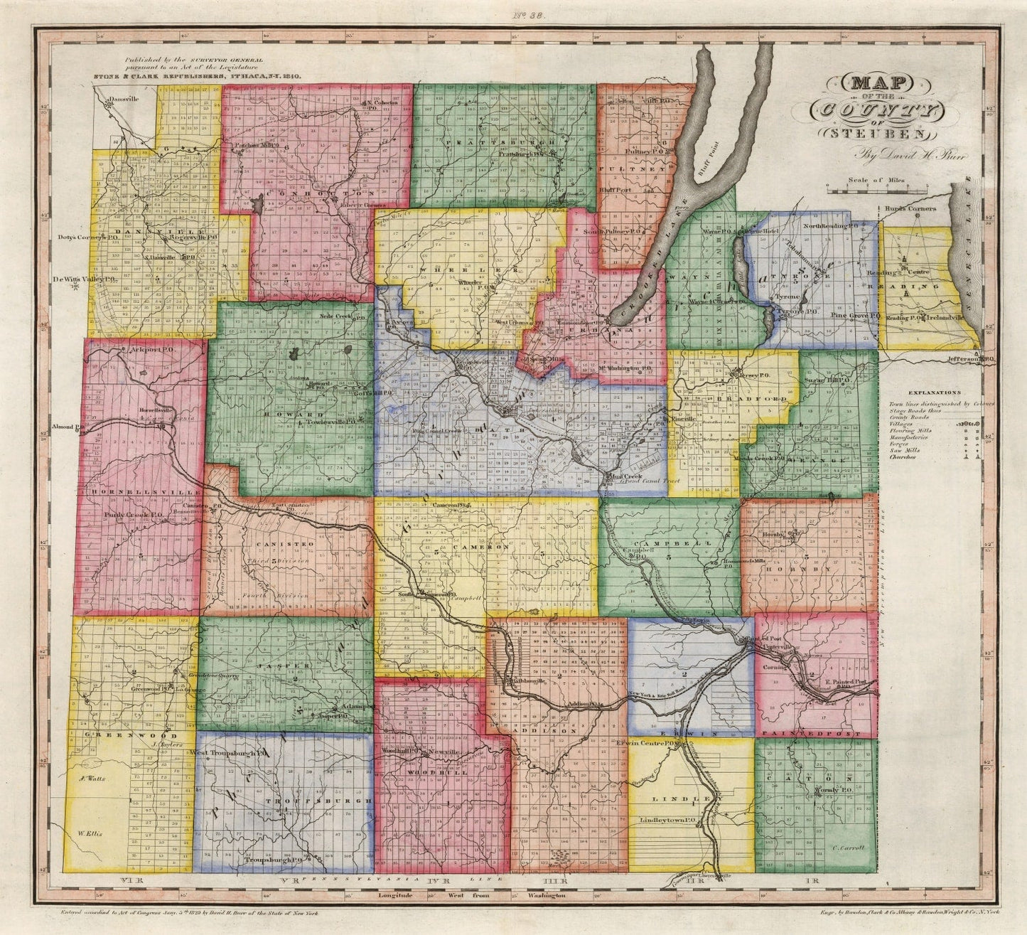 Vintage Map of Steuben County, New York, 1840