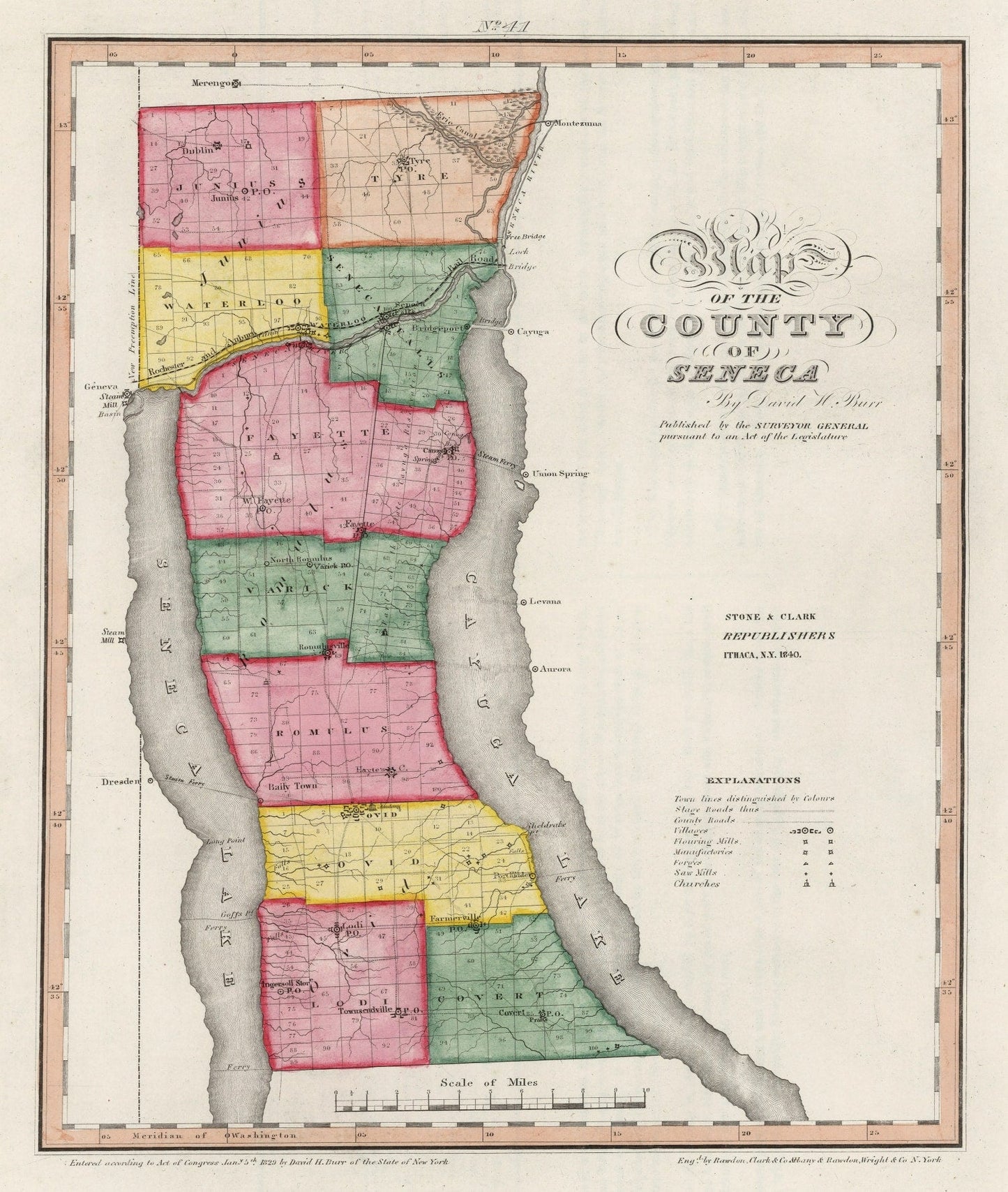Vintage Map of Seneca County, New York, 1840