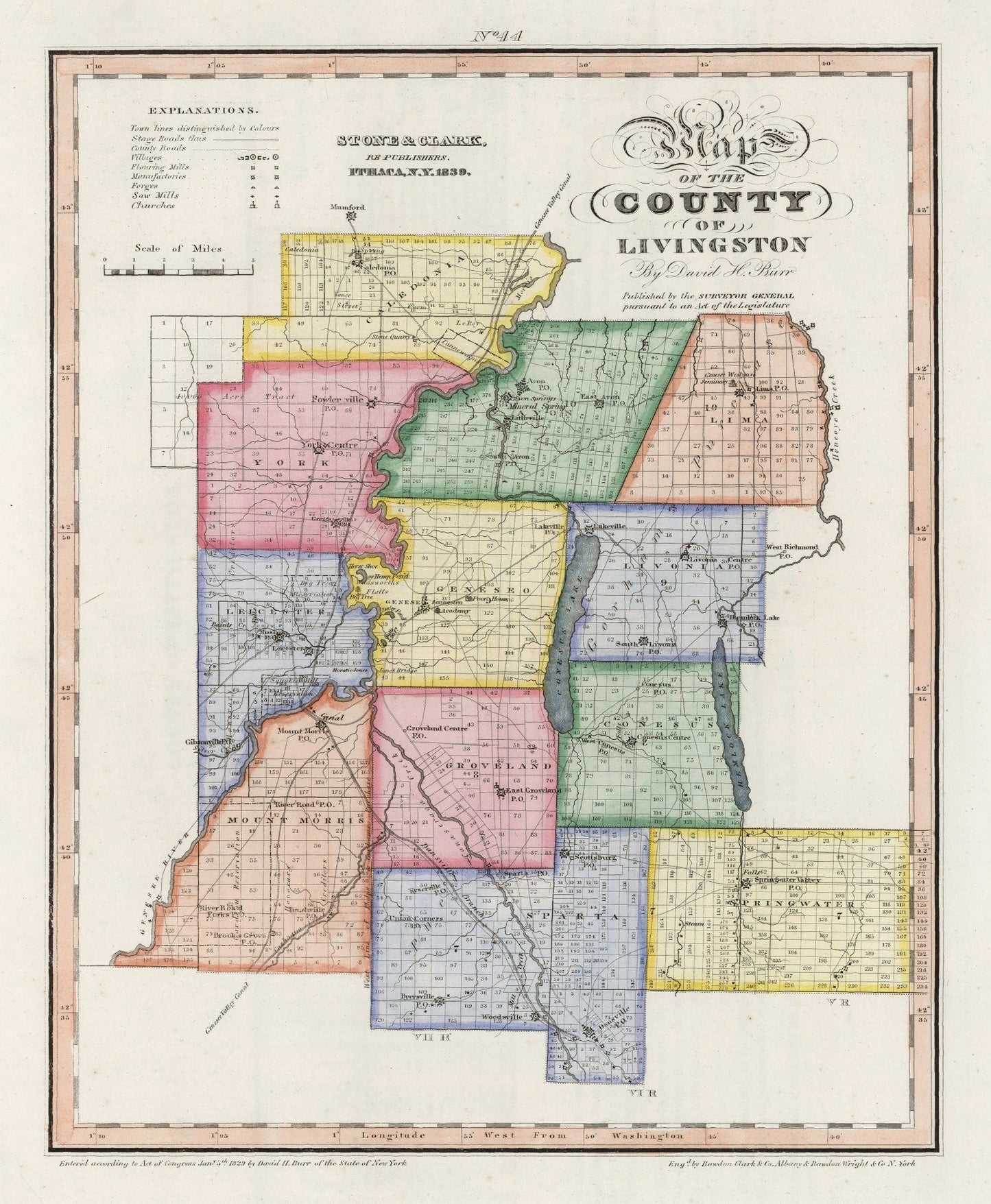 Vintage Map of Livingston County, New York, 1840