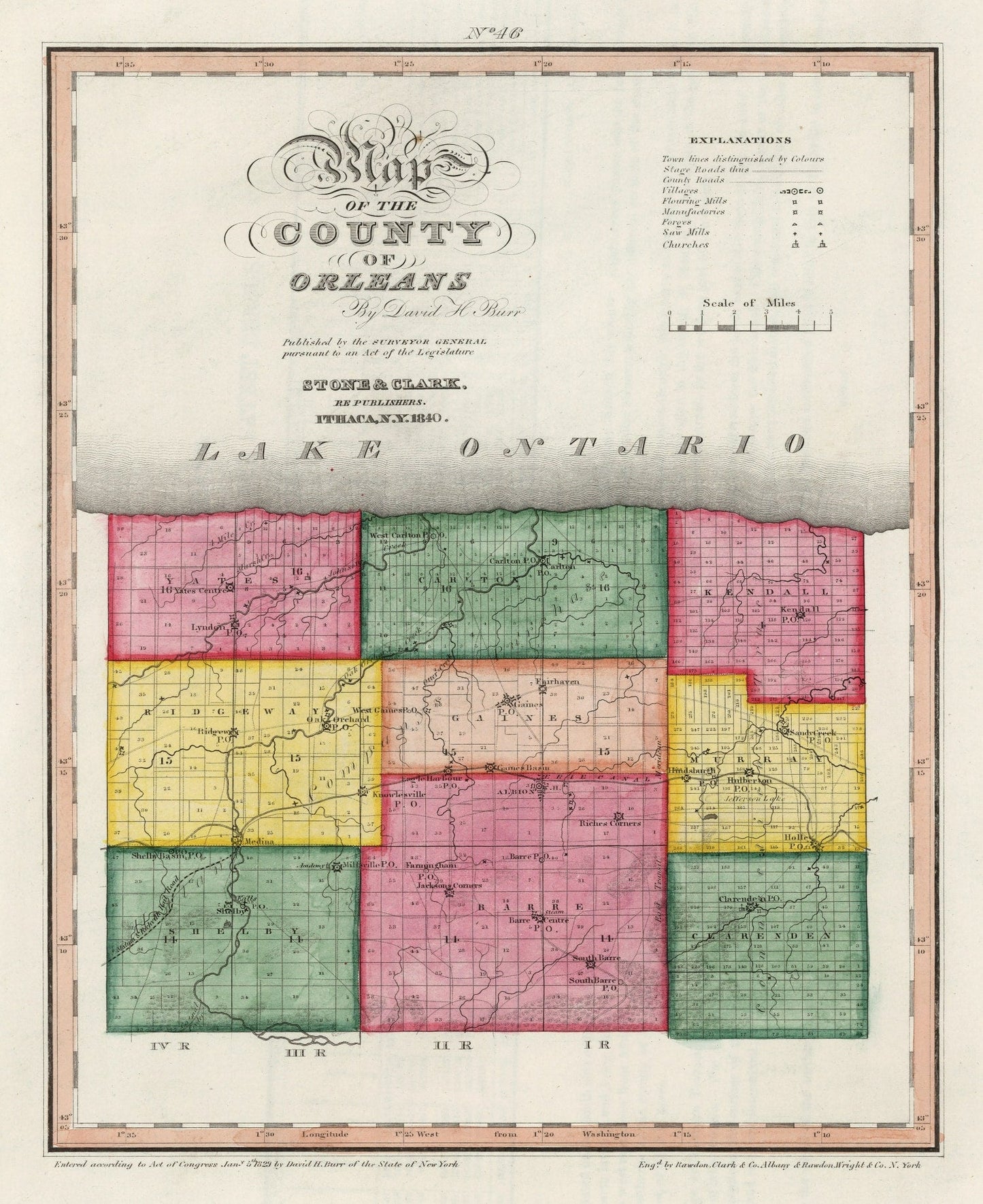 Vintage Map of Orleans County, New York, 1840