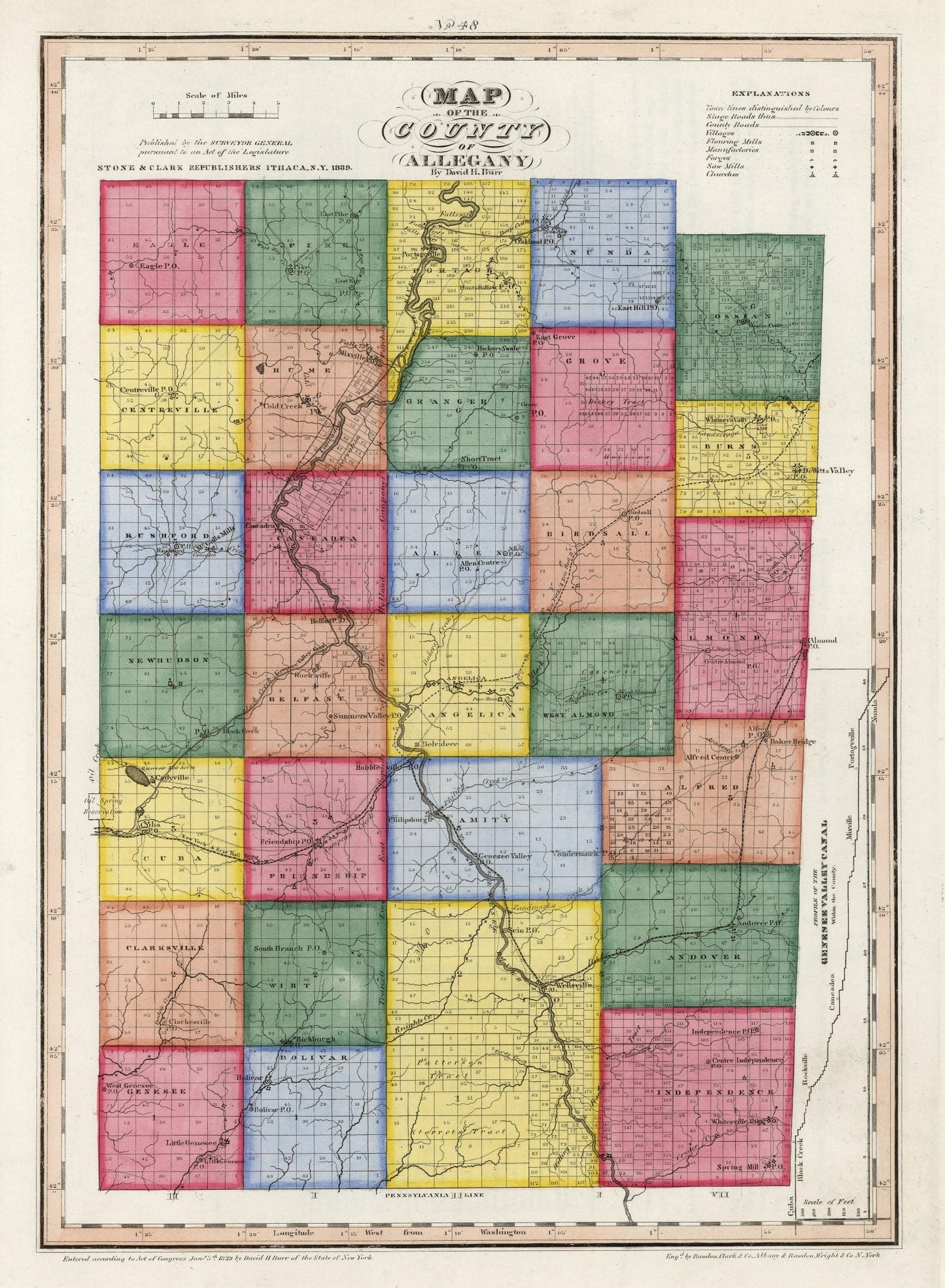 Vintage Map of Allegany County, New York, 1840