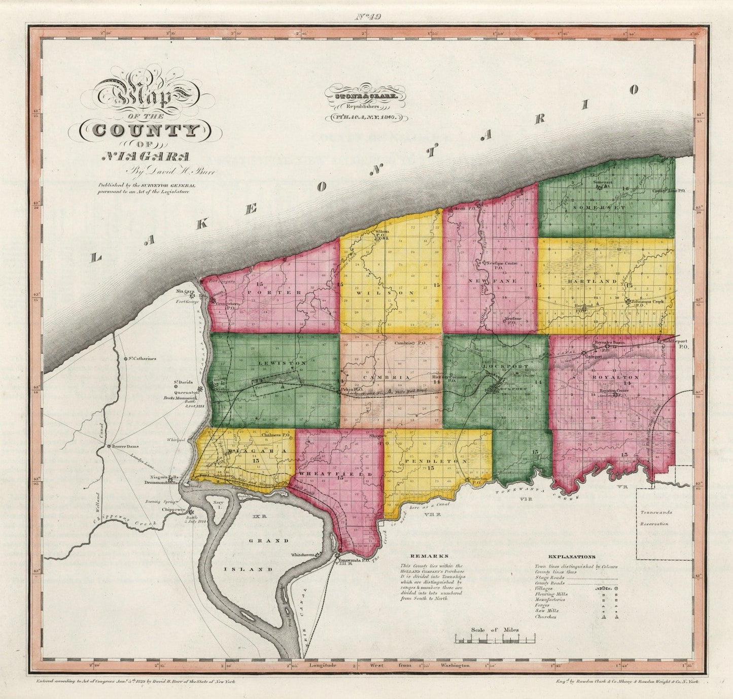 Vintage Map of Niagara County, New York, 1840