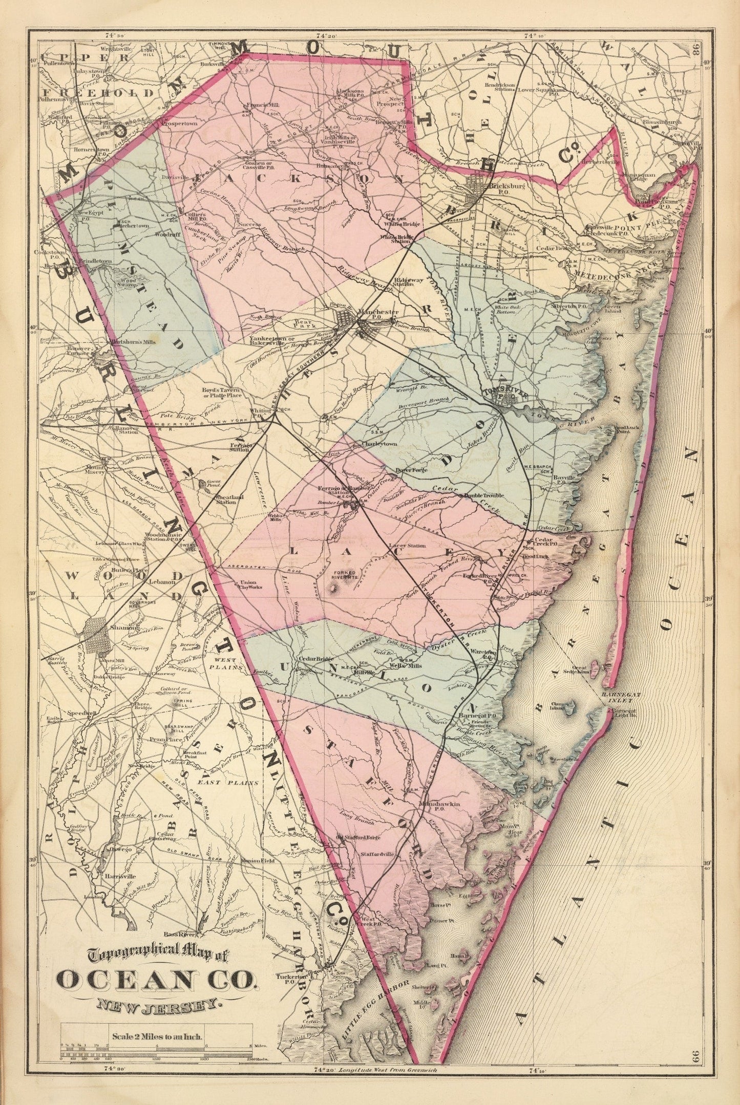 Vintage Map of Ocean County, New Jersey, 1872
