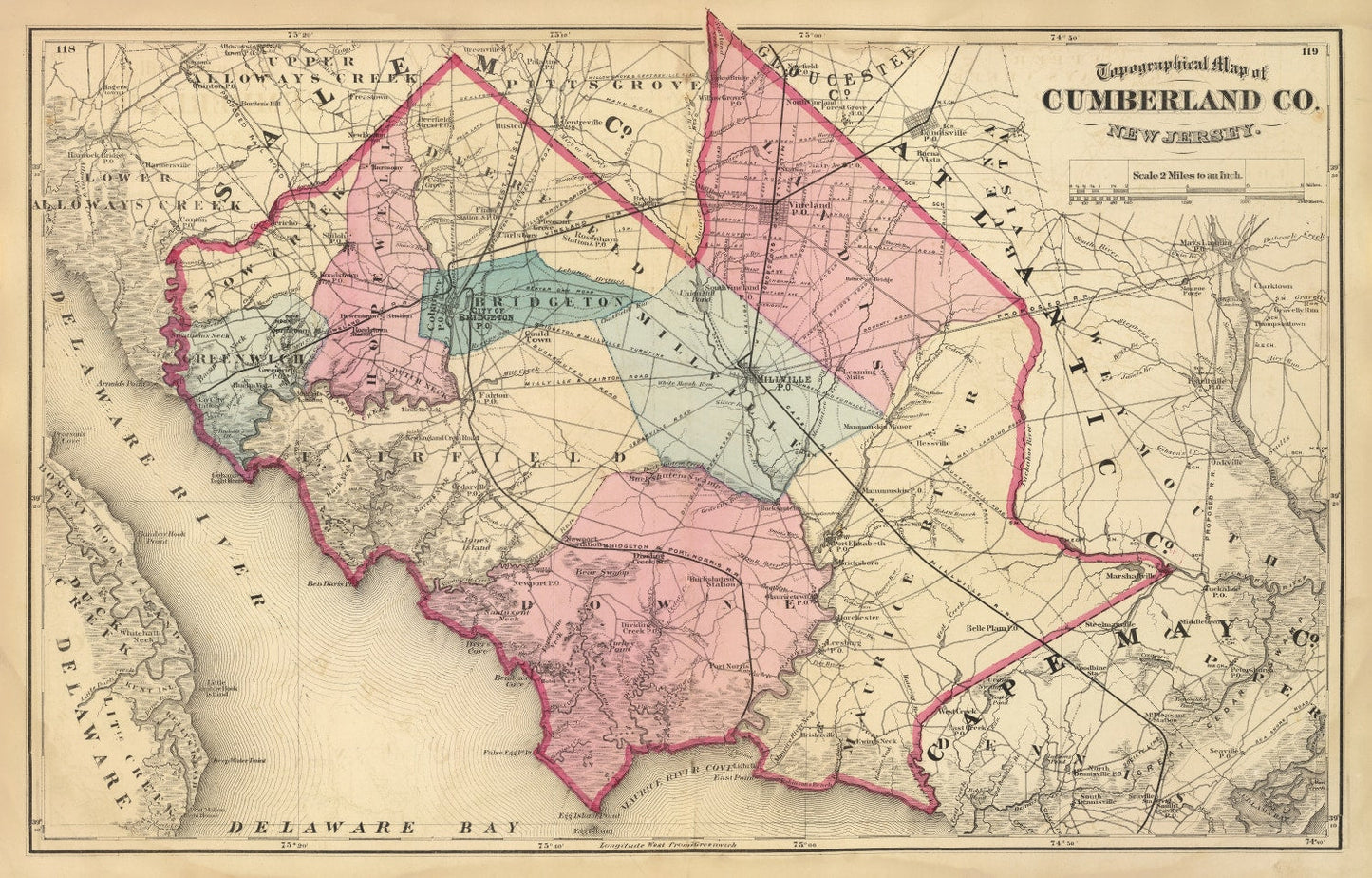 Vintage Map of Cumberland County, New Jersey, 1872