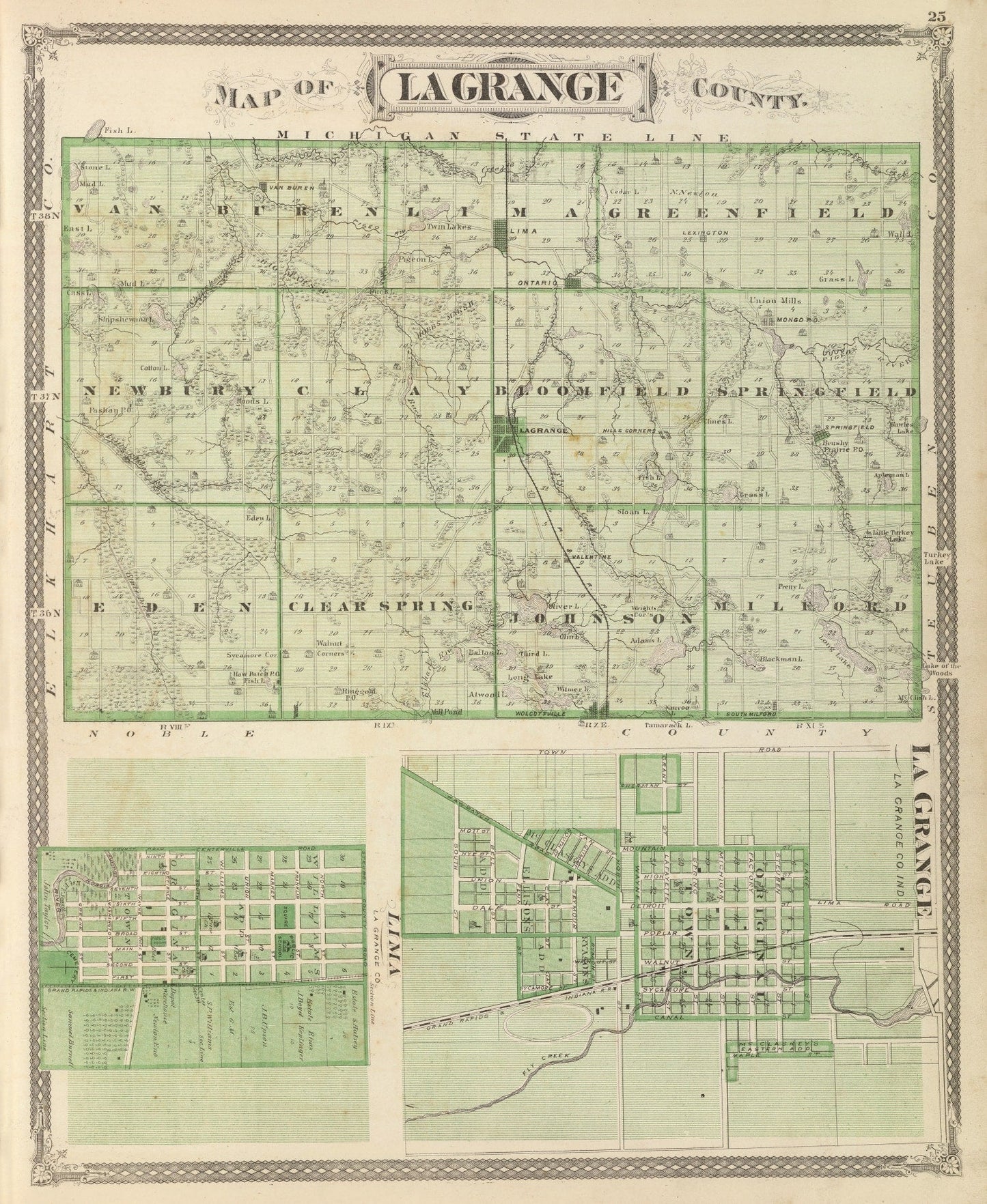 Vintage Map of LaGrange County, Indiana, 1876