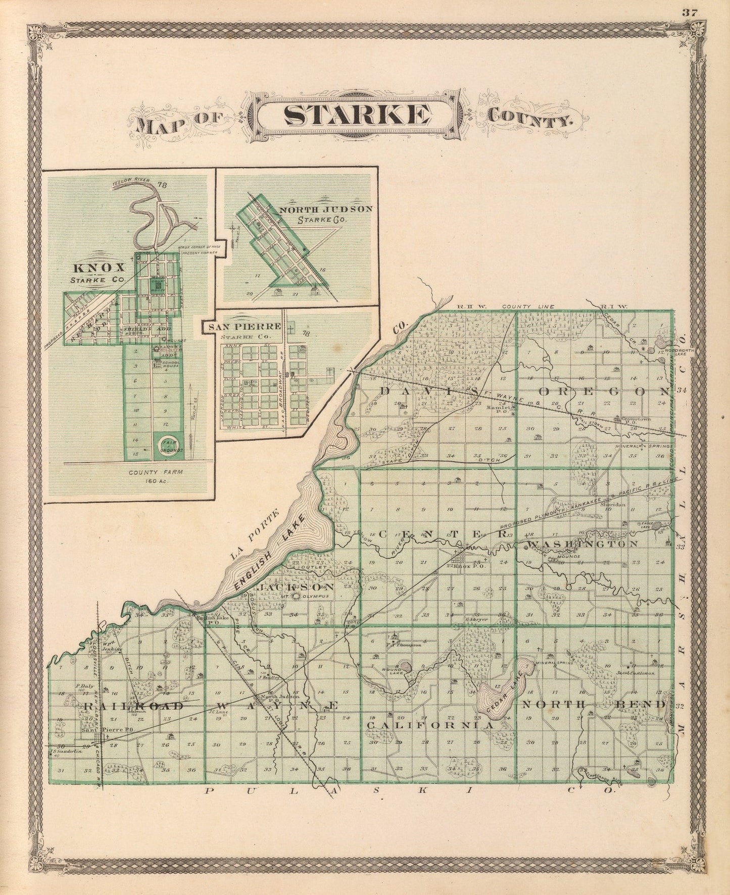 Vintage Map of Starke County, Indiana, 1876
