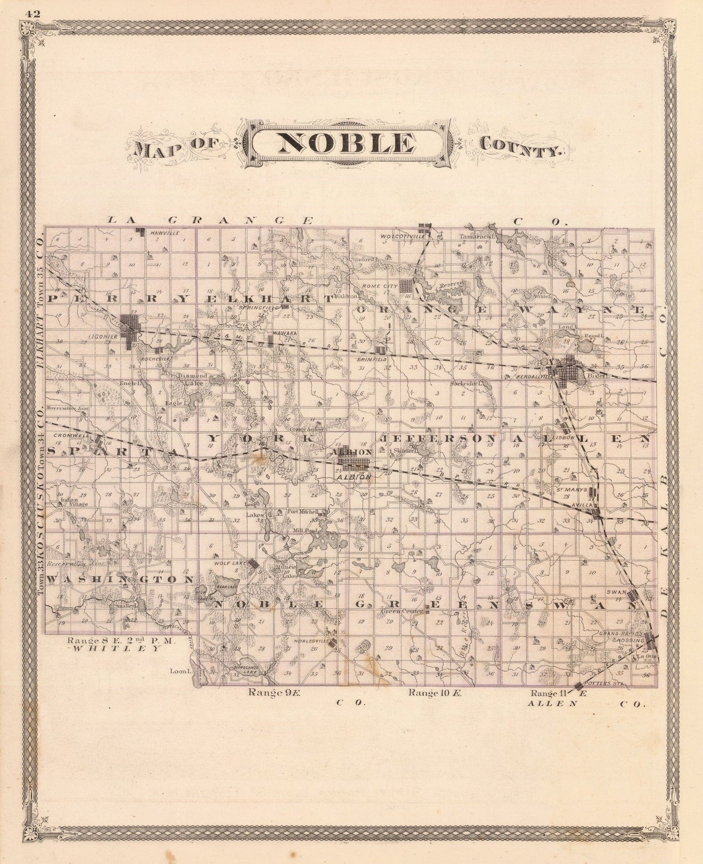 Vintage Map of Noble County, Indiana, 1876