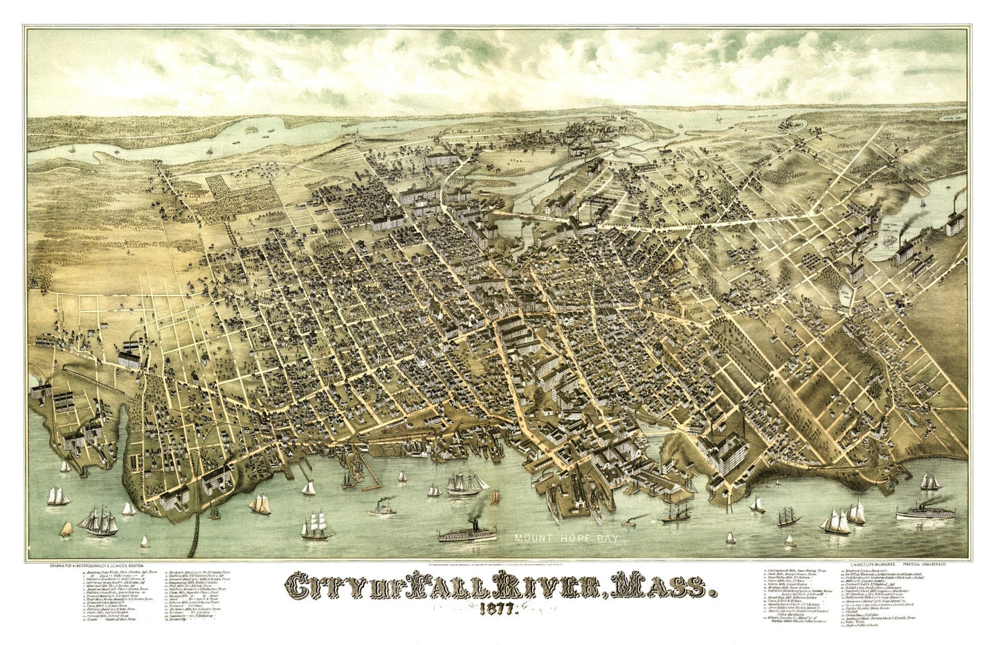 Vintage Map of Fall River, Massachusetts, 1877