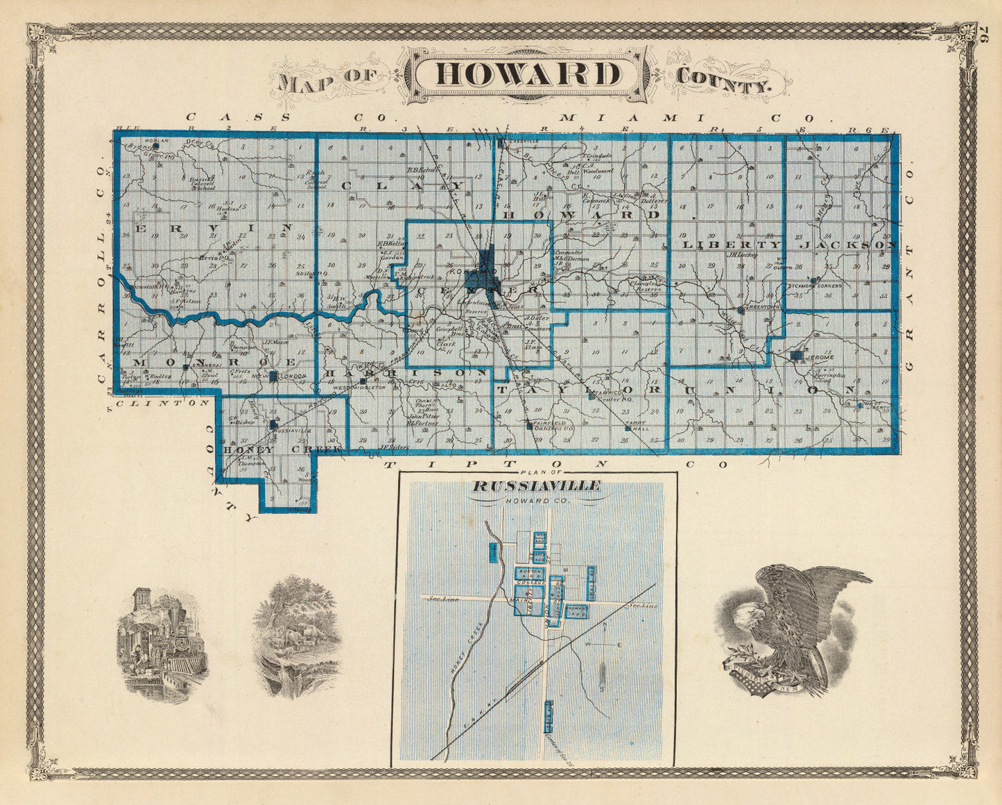 Vintage Map of Howard County, Indiana, 1876