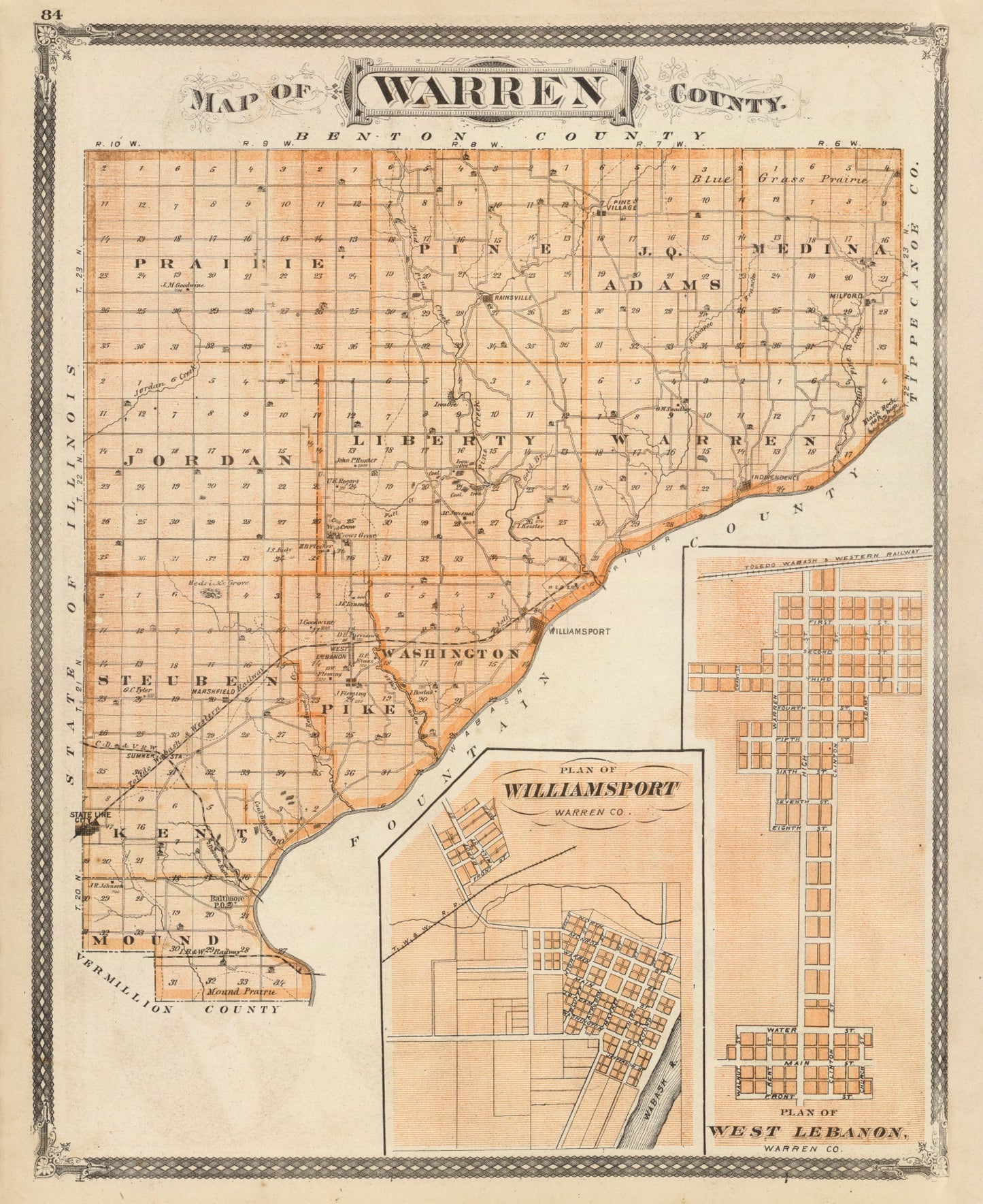Vintage Map of Warren County, Indiana, 1876
