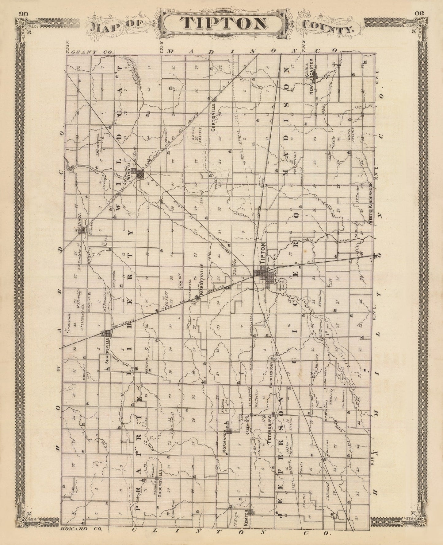 Vintage Map of Tipton County, Indiana, 1876
