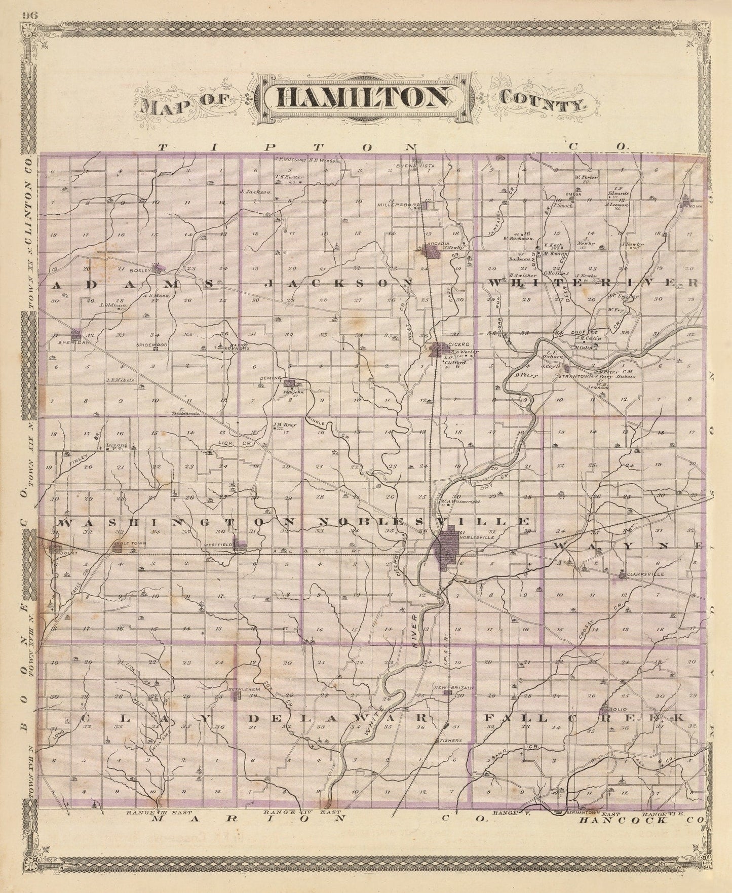 Vintage Map of Hamilton County, Indiana, 1876