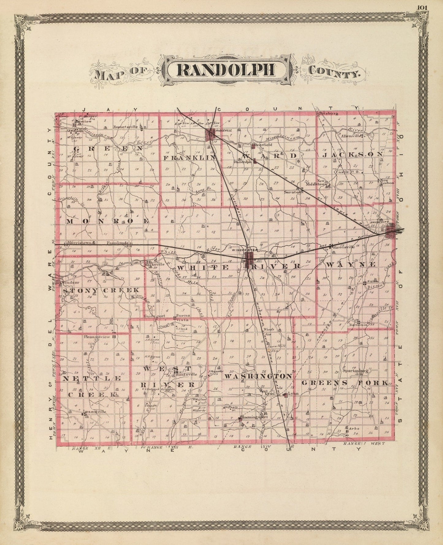 Vintage Map of Randolph County, Indiana, 1876