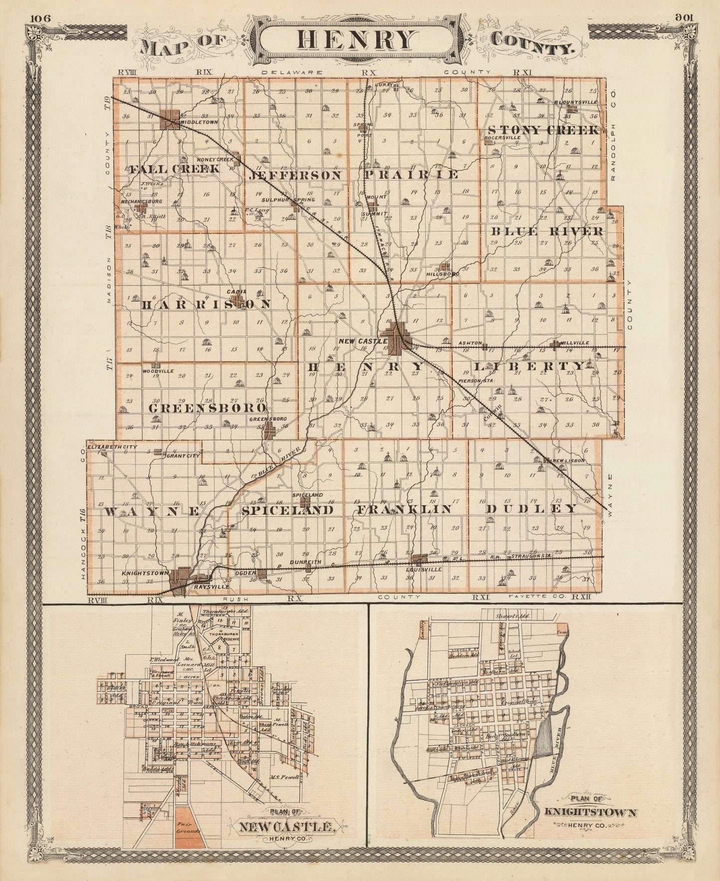 Vintage Map of Henry County, Indiana, 1876