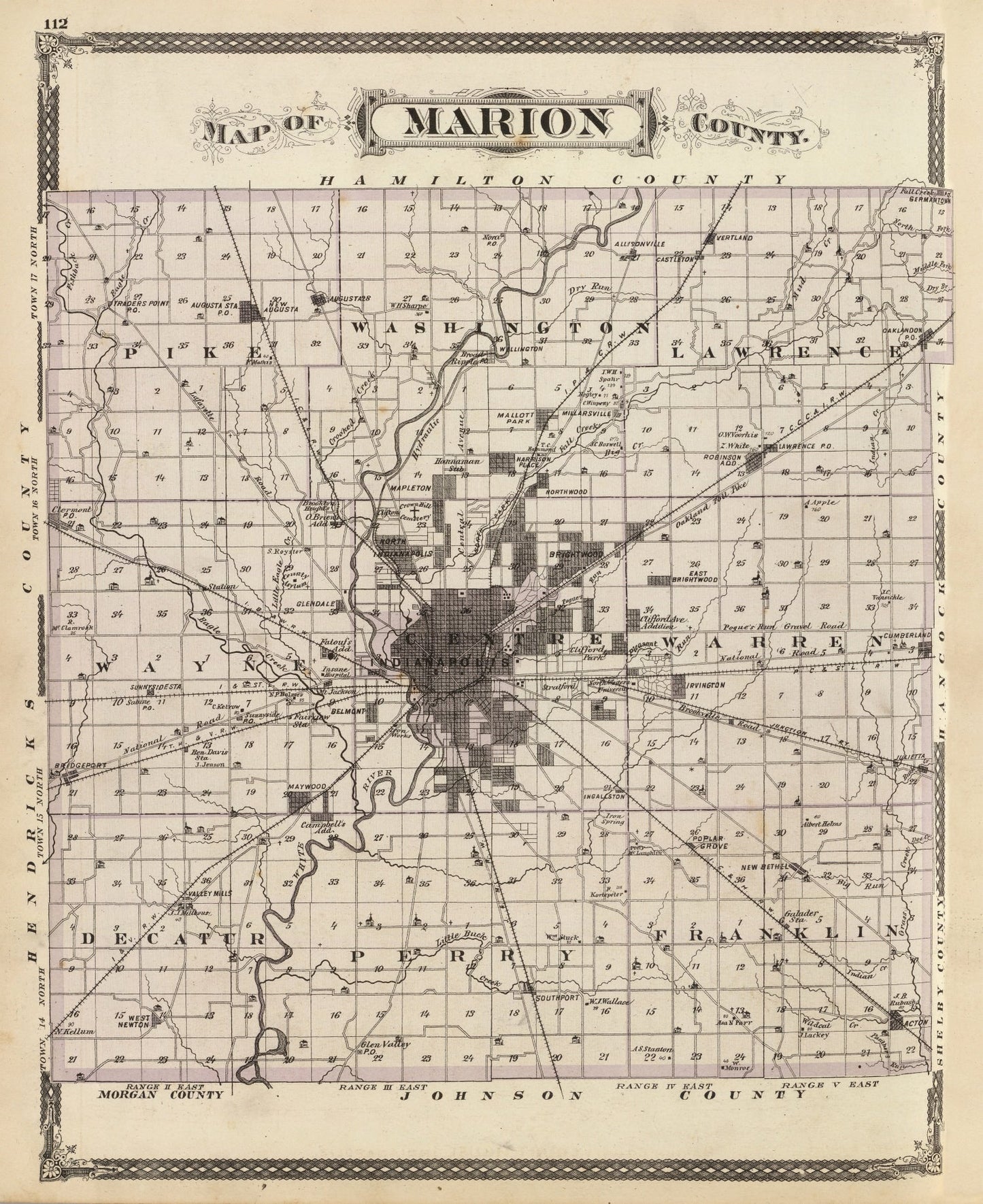 Vintage Map of Marion County, Indiana, 1876