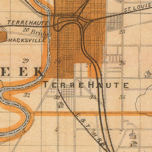Vintage Map of Vigo County, Indiana, 1876