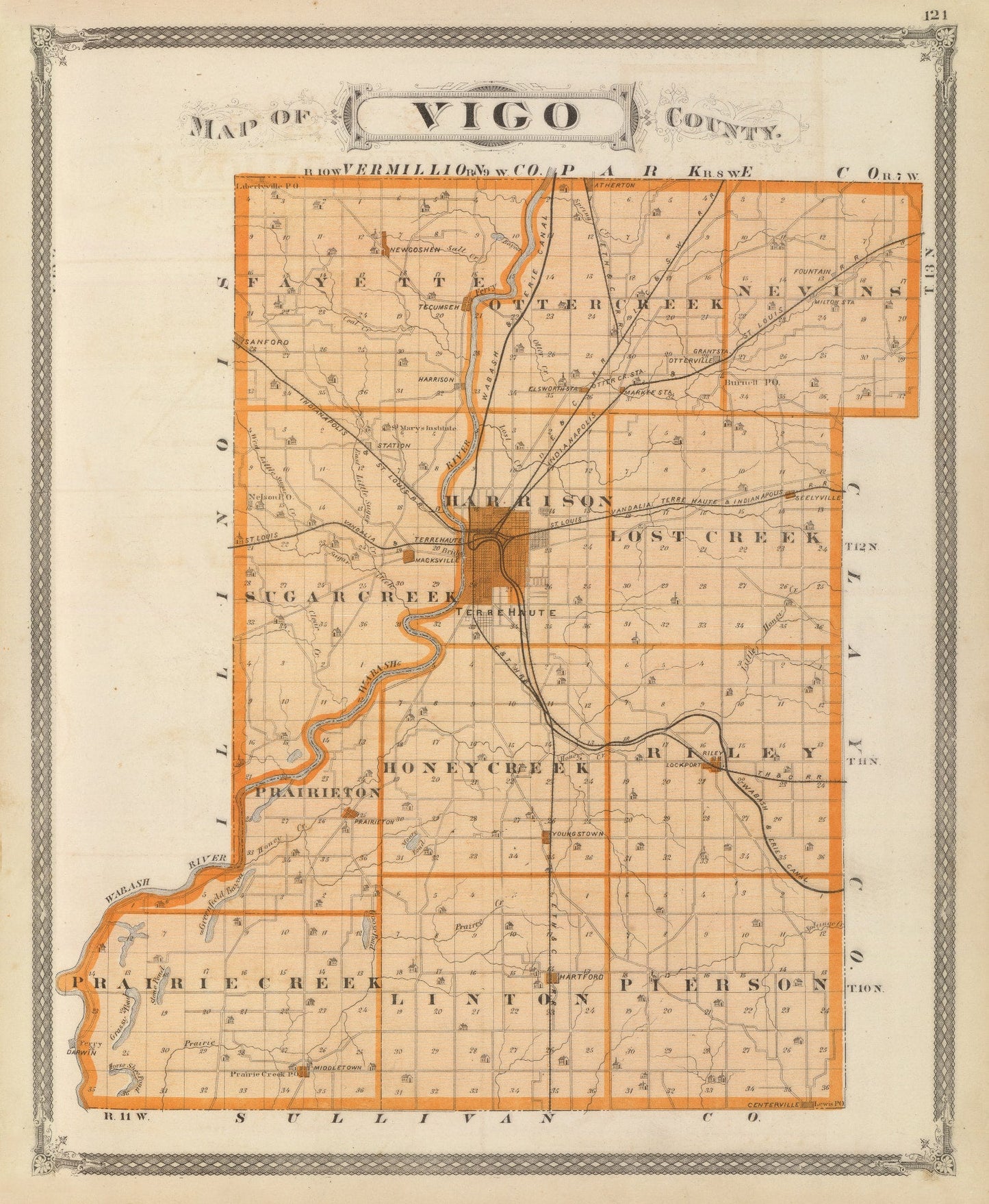 Vintage Map of Vigo County, Indiana, 1876