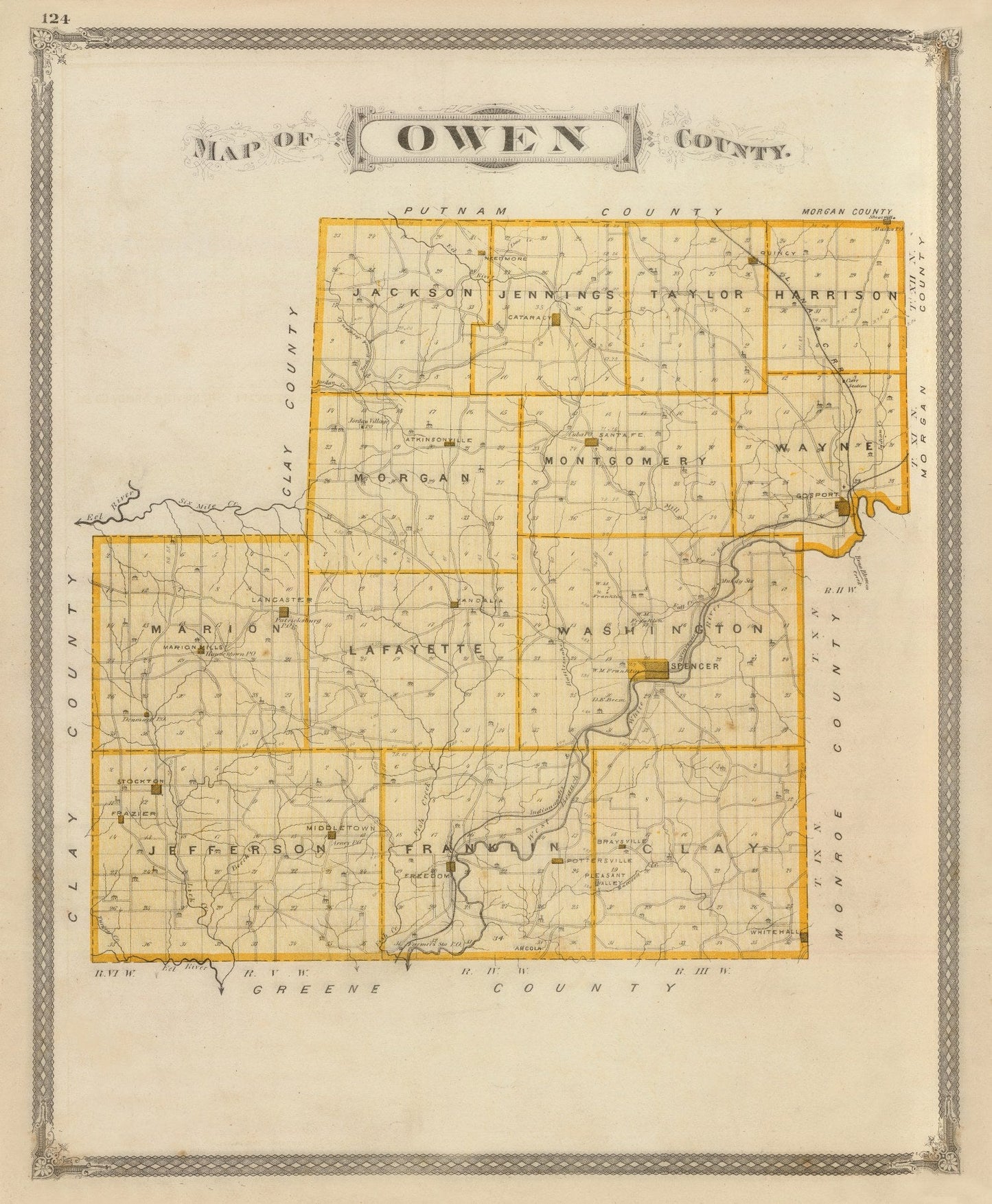 Vintage Map of Owen County, Indiana, 1876