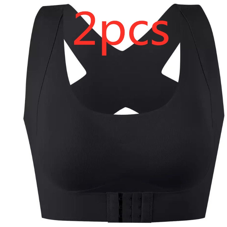 Black sports bra with cut-out design on a white background, labeled '2pcs' in red text.