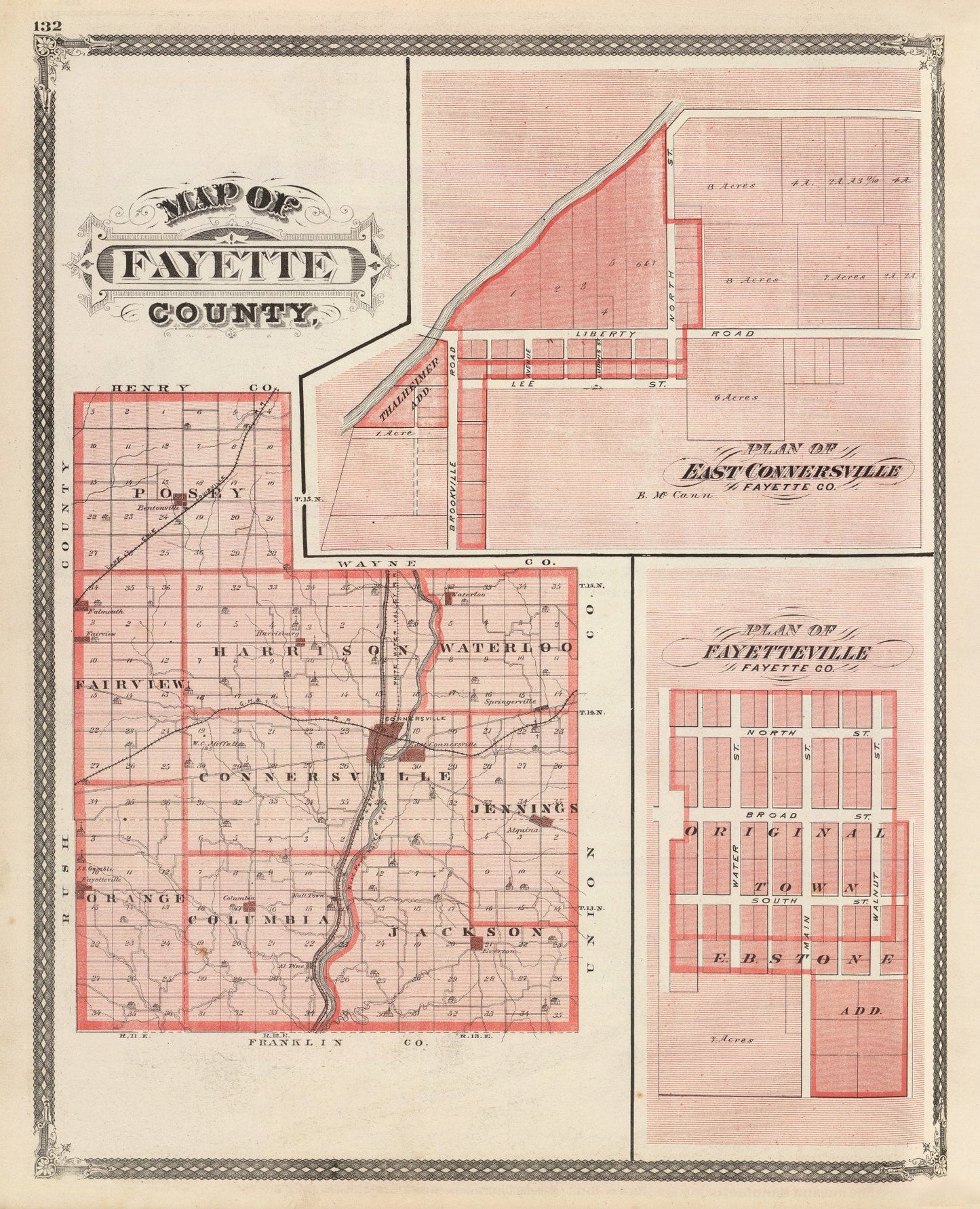 Vintage Map of Fayette County, Indiana, 1876