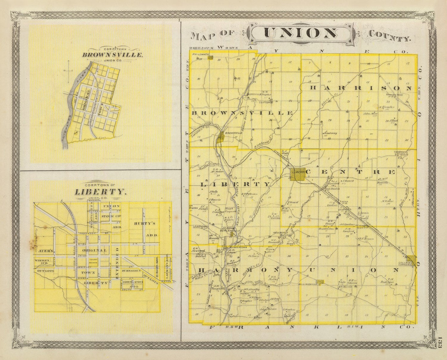 Vintage Map of Union County, Indiana, 1876