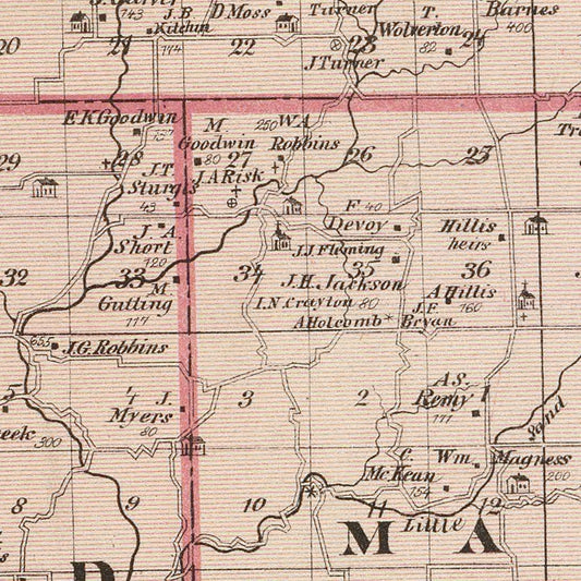 Vintage Map of Decatur County, Indiana 1876