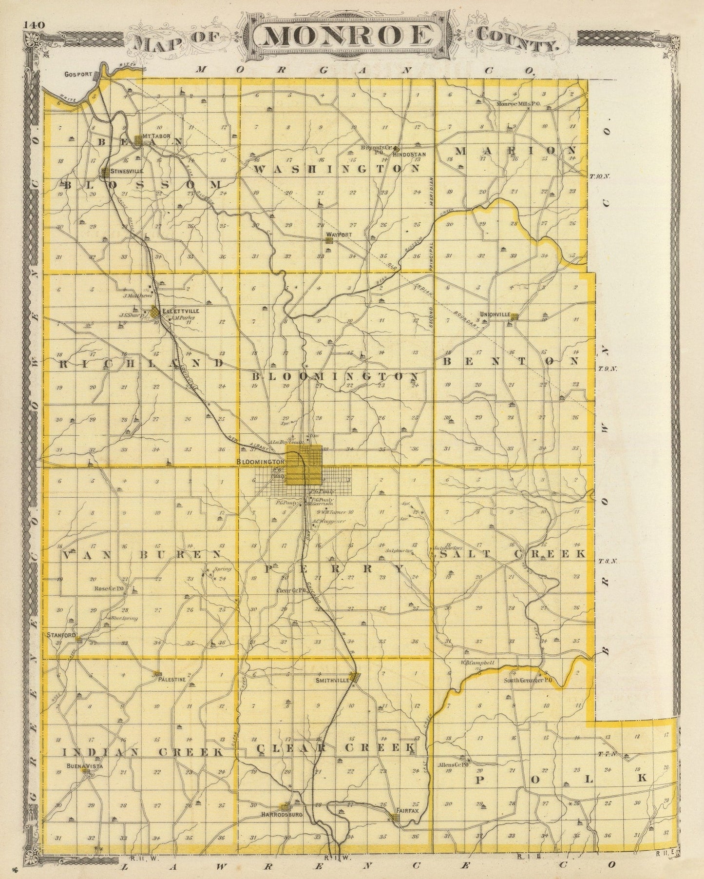 Vintage Map of Monroe County, Indiana, 1876