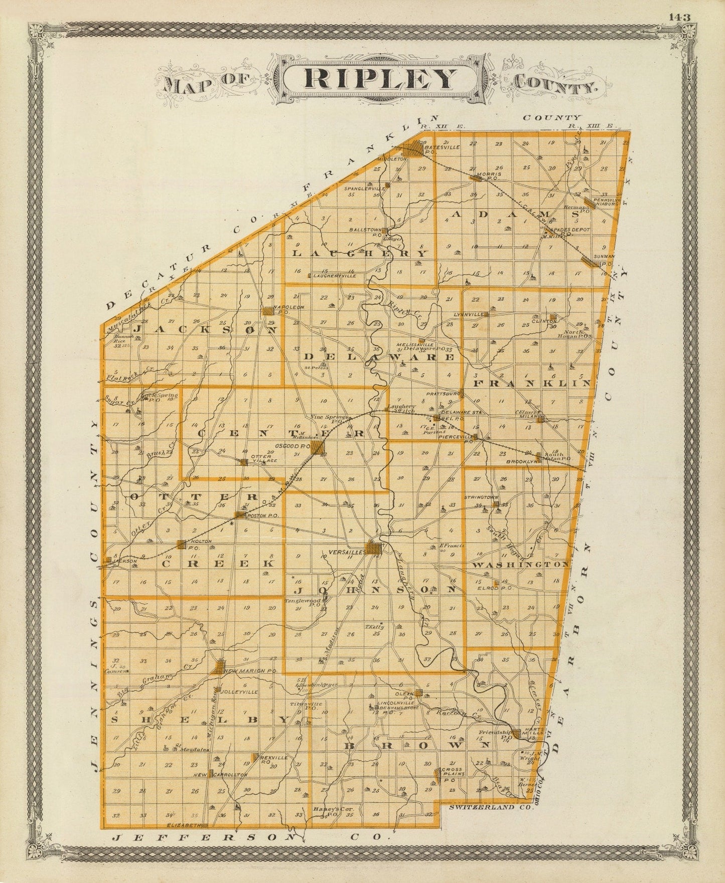 Vintage Map of Ripley County, Indiana, 1876