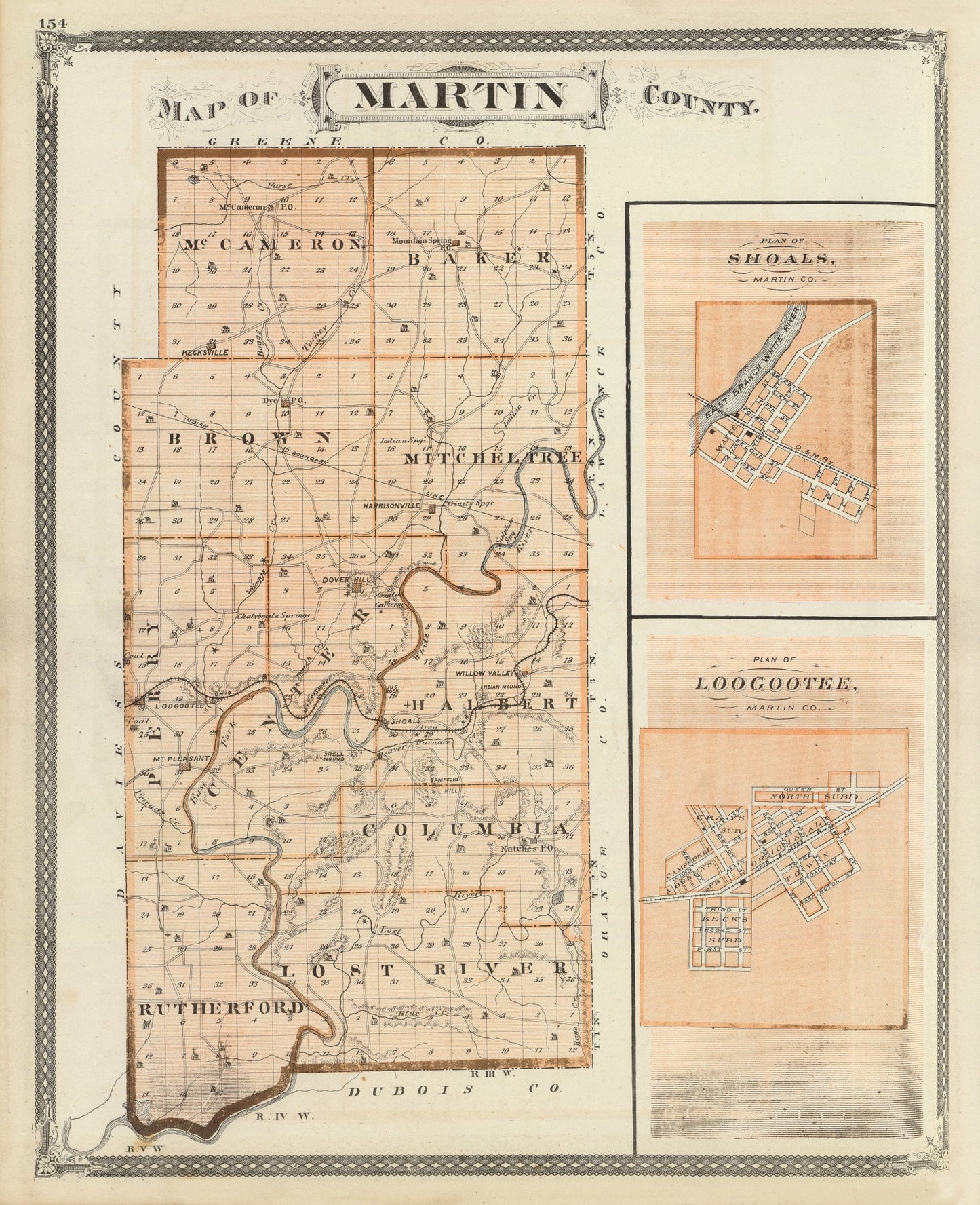 Vintage Map of Martin County, Indiana, 1876