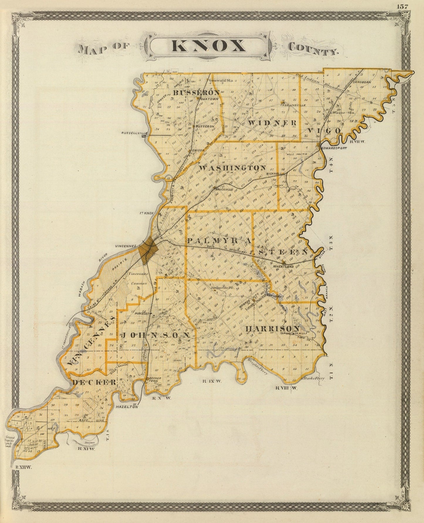 Vintage Map of Knox County, Indiana, 1876