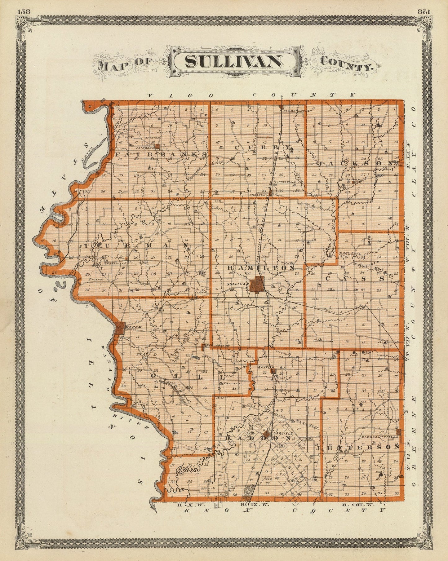 Vintage Map of Sullivan County, Indiana, 1876