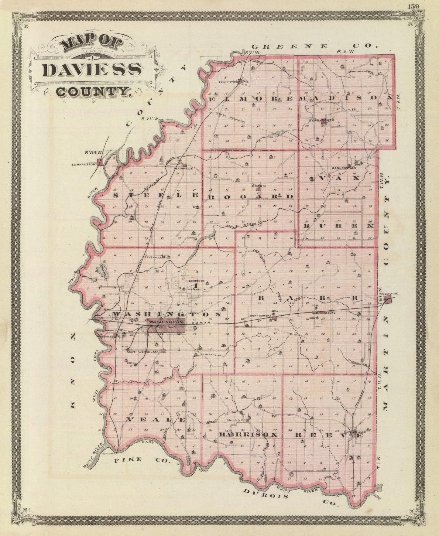 Vintage Map of Daviess County, Indiana, 1876