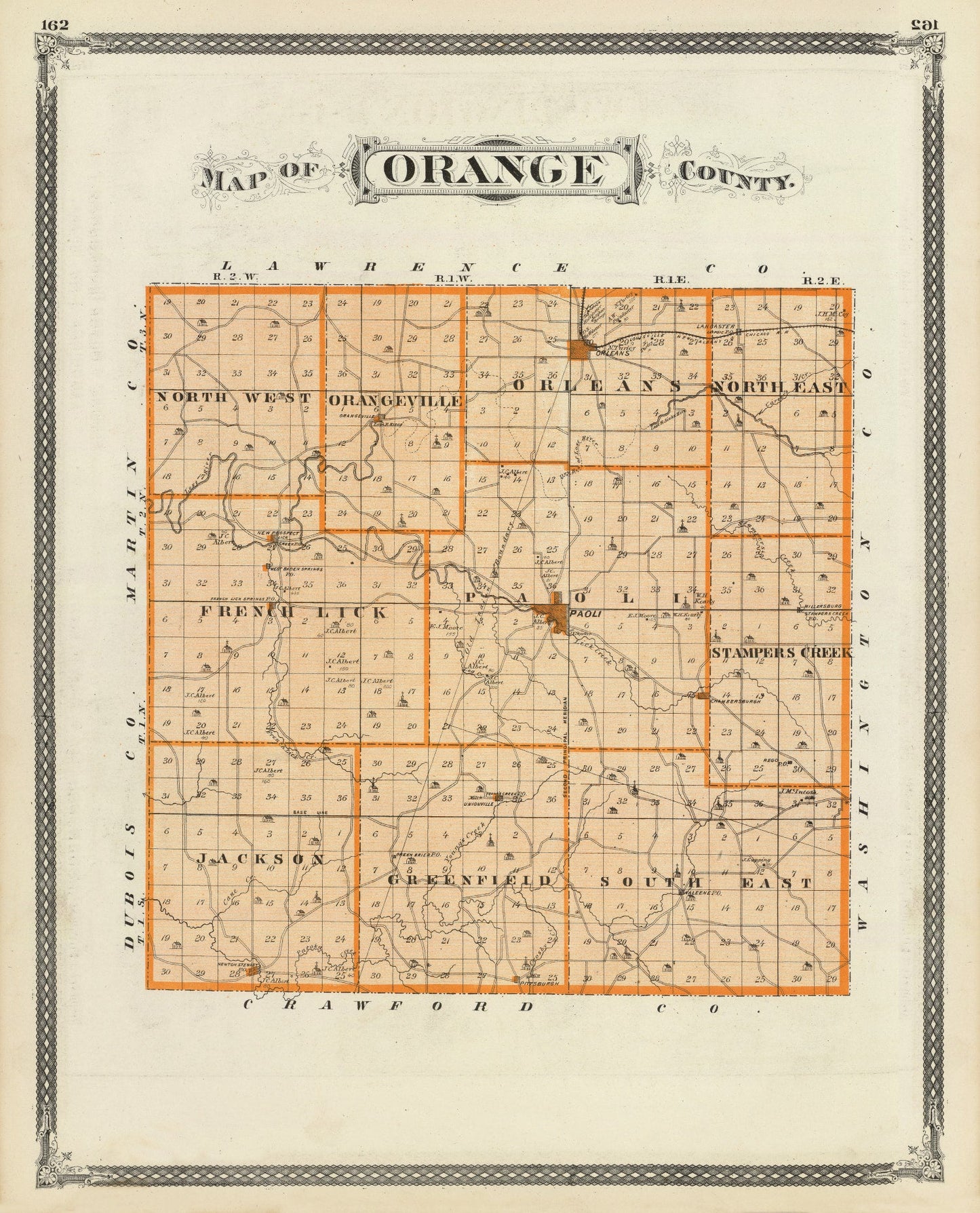 Vintage Map of Orange County, Indiana, 1876