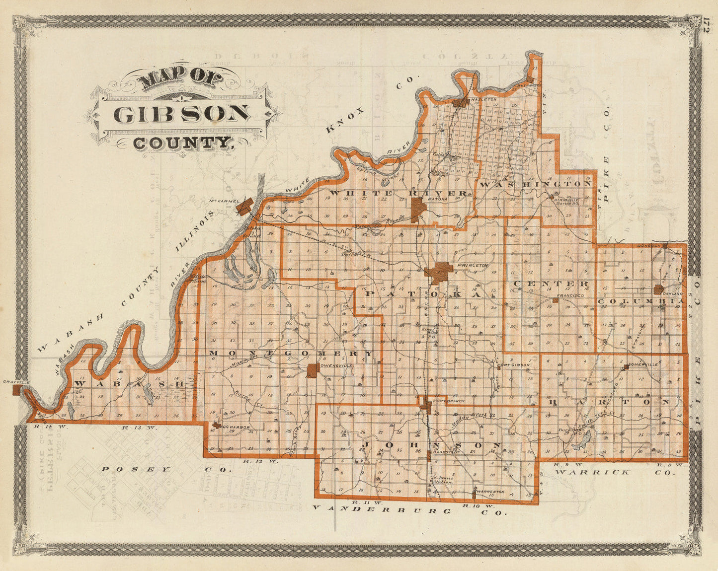 Vintage Map of Gibson County, Indiana, 1876