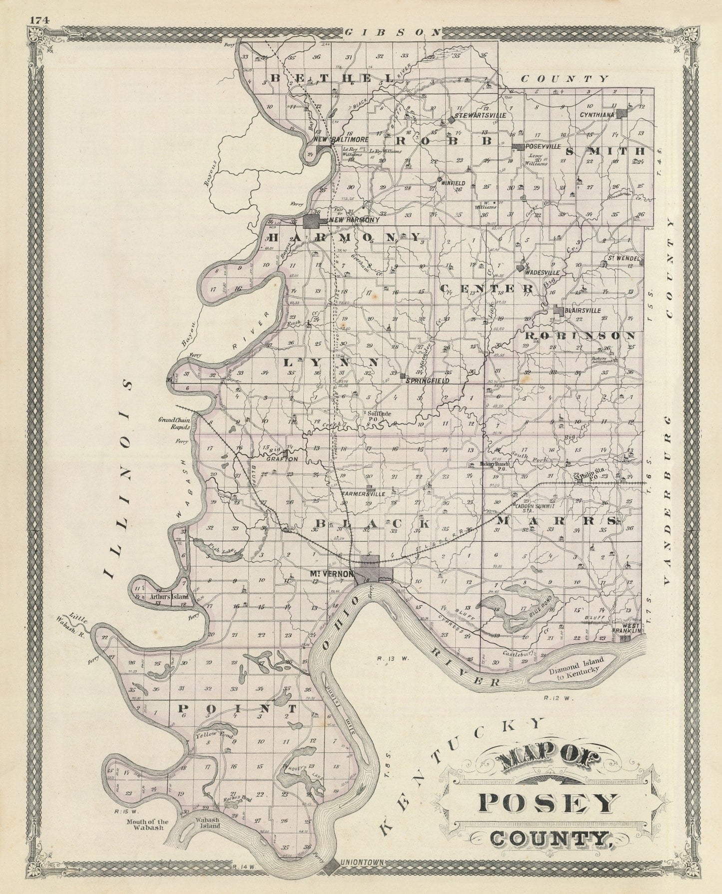Vintage Map of Posey County, Indiana, 1876