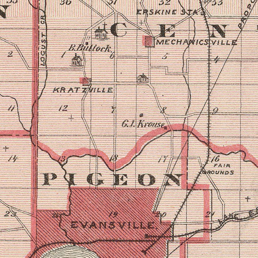 Vintage Map of Vanderburgh County, Indiana, 1876