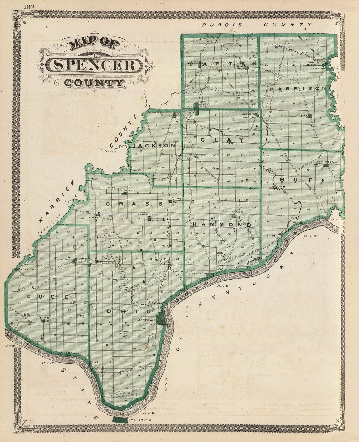 Vintage Map of Spencer County, Indiana, 1876
