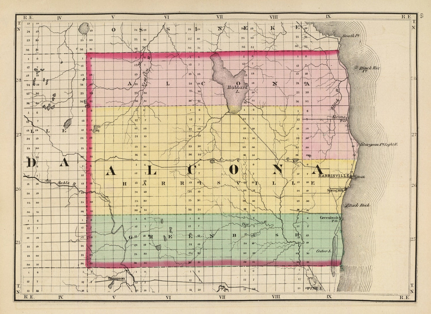 Vintage Map of Alcona County, Michigan, 1873