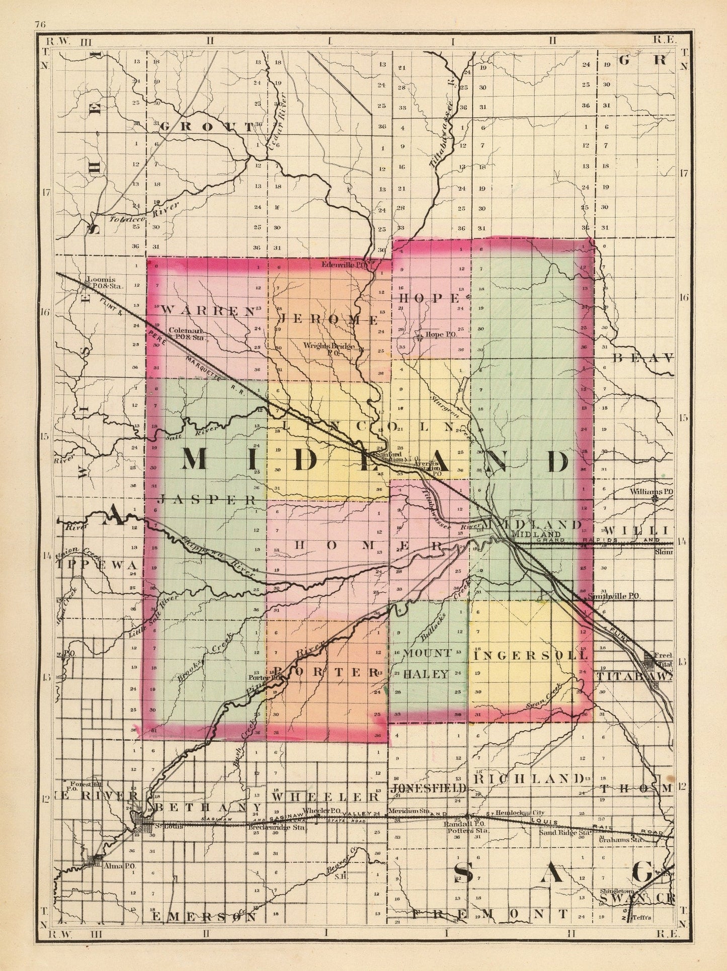 Vintage Map of Midland County, Michigan, 1873