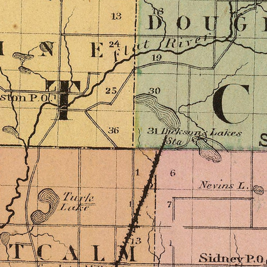 Vintage Map of Montcalm County, Michigan, 1873