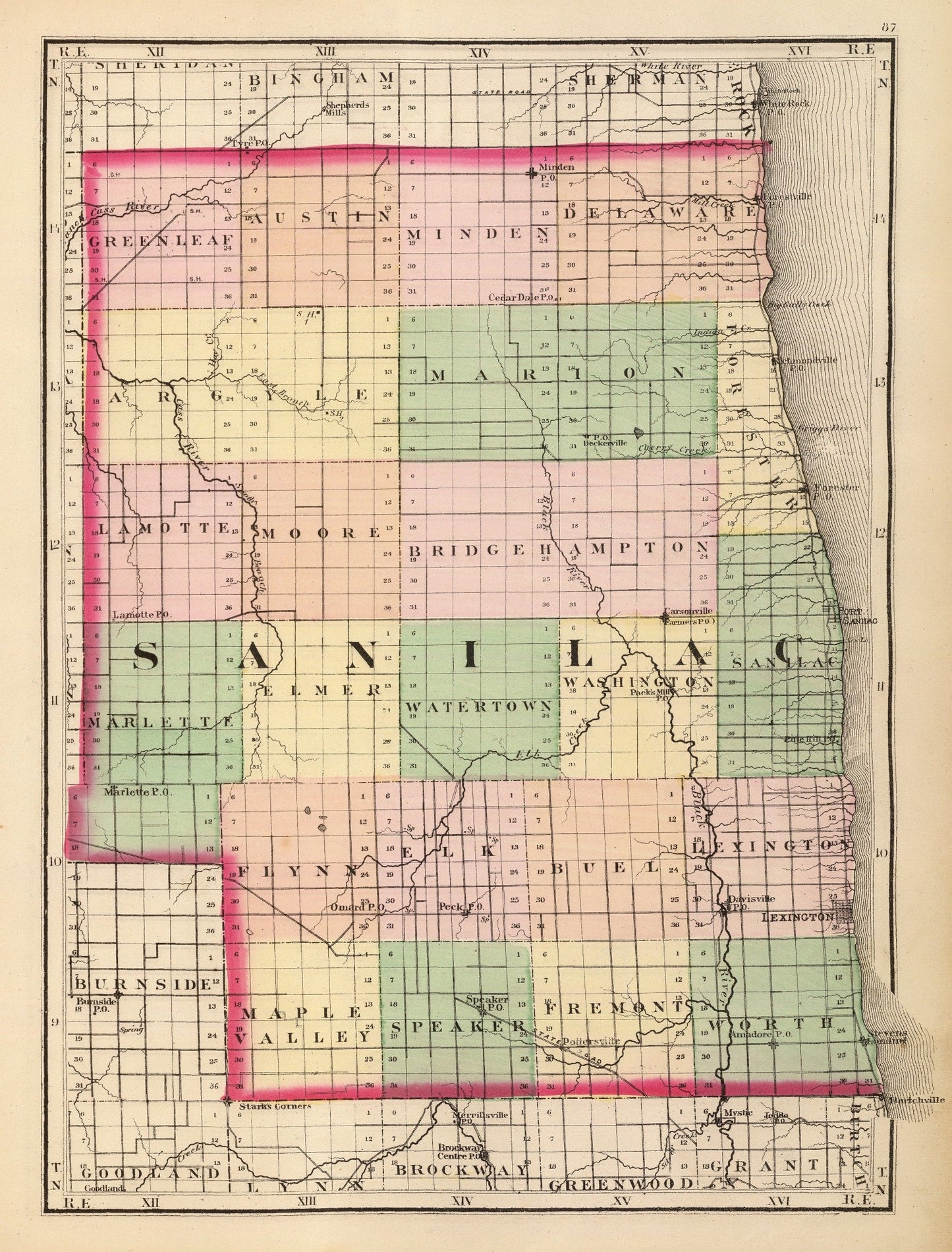 Vintage Map of Sanilac County, Michigan, 1873