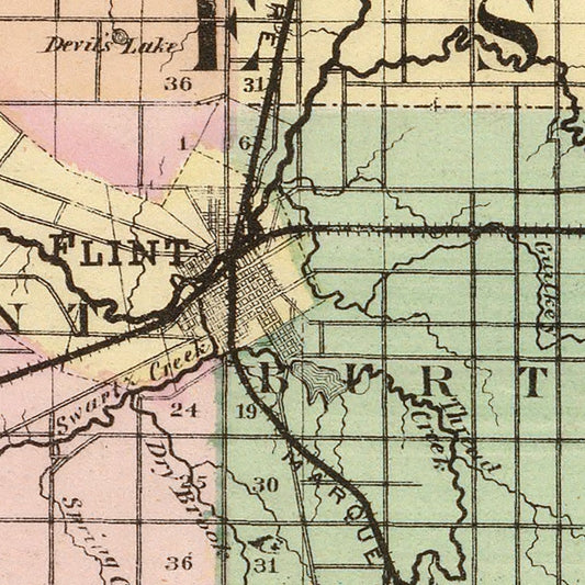 Vintage Map of Genesee County, Michigan, 1873