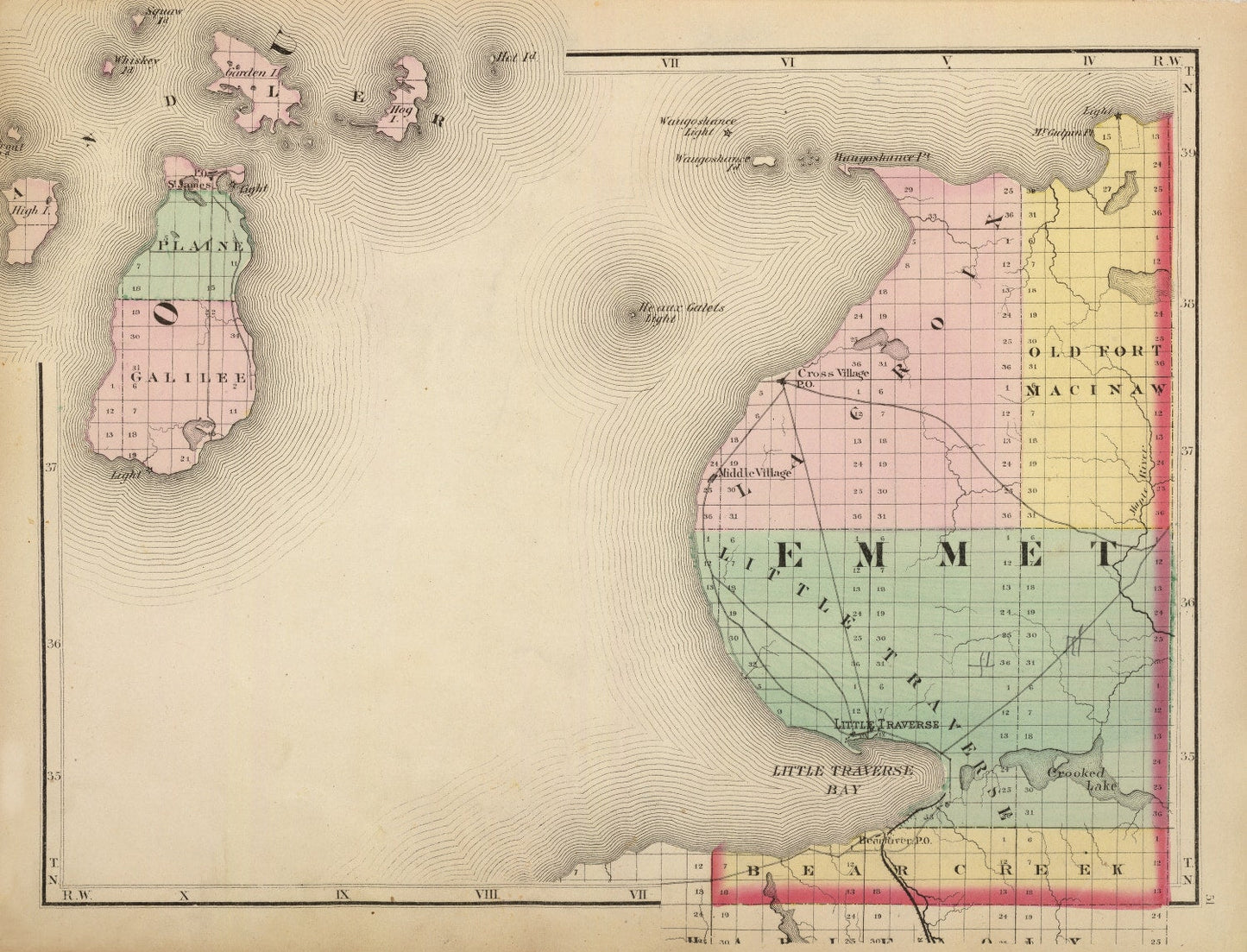 Vintage Map of Emmet County, Michigan, 1873