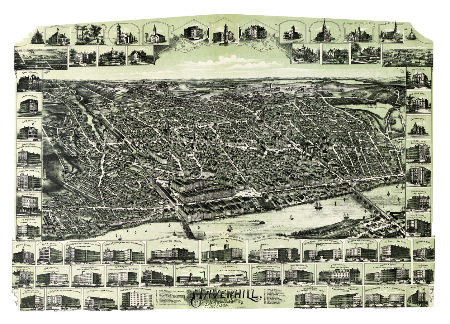 Vintage Map of Haverhill, Massachusetts, 1893